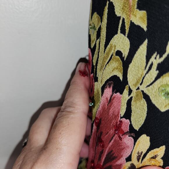 PARADISE NY Vtg 90s Y2K Maxi Dress Womens 12 Black Multi Floral Sequins Cottage - Picture 8 of 12